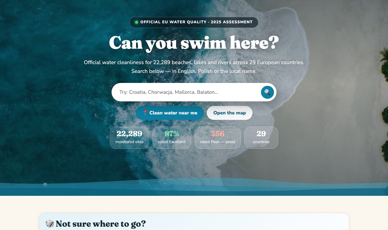 Zrzut ekranu serwisu canyouswimhere.com